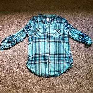 No Boundaries Teal Plaid Button Up Tunic